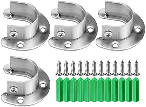 KARAA Schrankstangen Halter 4 Stück Kleiderstange Rundrohr Halterung Wandhalterung Stange Edelstahl für Duschvorhangstange Schrankrohr mit Schrauben 28mm