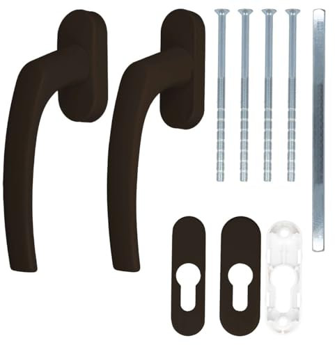 Alu Terrassentürgriff Balcony mit Rosetten, Farbe:Braun RAL 8019