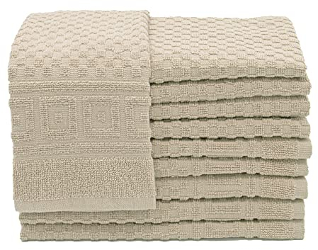 ZOLLNER 10er Set Gästehandtücher in 30x50 cm - weiches und saugstarkes Waffelmuster in braun - mit Aufhänger - waschbar bis 60°C - Baumwolle - Hotelqualität - Oeko Tex® Zertifiziert