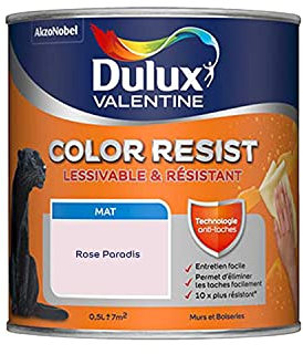 Dulux Valentine Color Resist Pièces à Vivre - Peinture Intérieure Murs, Plafonds, Boiseries - Lessivable et Résistante - Couleur : Rose Paradis - 0,5 L