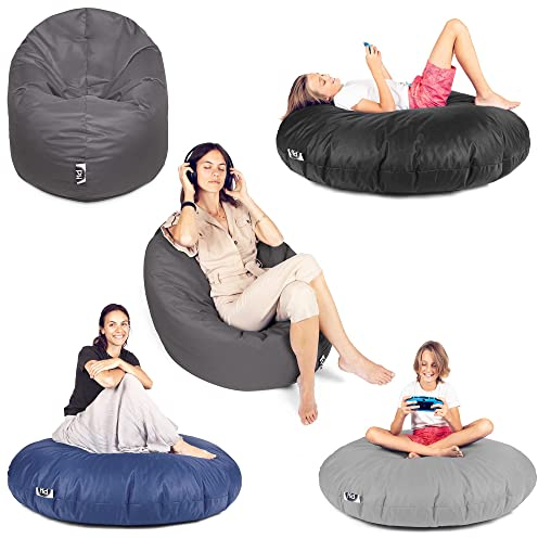 PATCH HOME Sitzsack 2 in 1 Sitzkissen Bodenkissen für Erwachsene & Kinder - Gaming mit Füllung Kissen Sessel BeanBag (Ø 145cm, Grau)