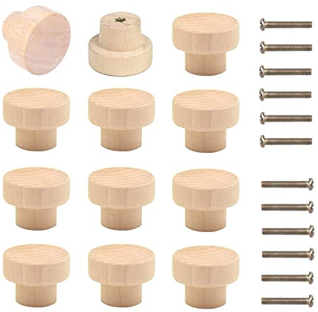 Bymivofun 12 Stück Runde Möbelknöpfe aus Holz, 35mm Schubladengriffe aus Holz, Griffe Möbelknöpfe, für Schränke, Schubladen, Schrankknöpfe, Kommode, Möbel