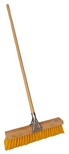 Cepillo barrendero 50 cm Fuerte Fibra Amarilla Ondulada con Garra metálica y Mango Madera
