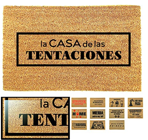 LUCA HOME - Felpudo Entrada casa Original y Divertido de Coco Natural - Felpudo tentaciones 33x60 - Ideal para Puertas de Exteriores Cubiertas, pasillos y entradas de hogares