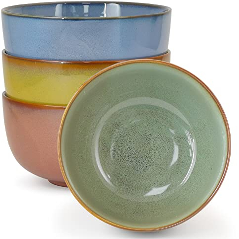 Earnest Living Set di piatti e ciotole, 850 ml, ciotola per mescolare, ciotola per ramen, 6 pollici, piatti da portata in ceramica, set da 4 pezzi, per insalata di pasta, cereali