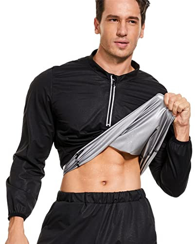 SEXYWG Vêtements de Sudation Homme Sauna Costume Survêtement Sports Manches Longues Sweat Suits Fitness Gym