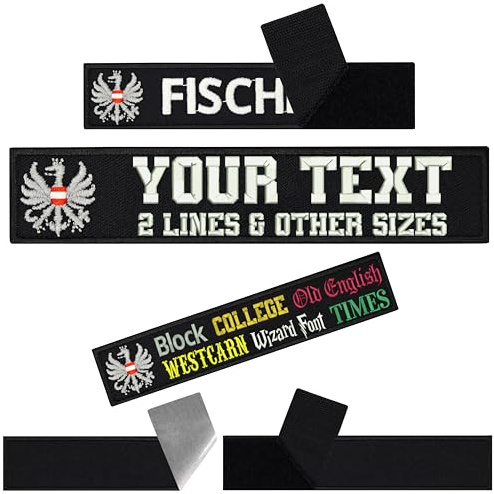 Namensschilder für Kleidung Österreich Adler Klett Patch personalisiert | Patch Klett Militär Aufnäher Namensschild Klett Militär Rucksack Patches mit Klett | 125x25mm