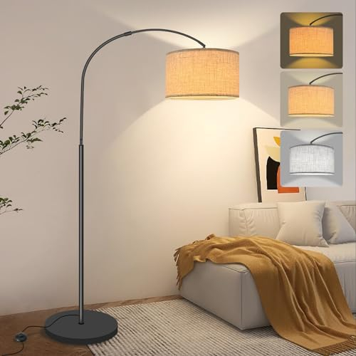 Fortand Lampada da Terra, Moderna Arco LED Salotto 3 Temperature Colore 3000K-6500K, 12W da Pavimento con Interruttore a Pedale, a Stelo per Soggiorno Ufficio