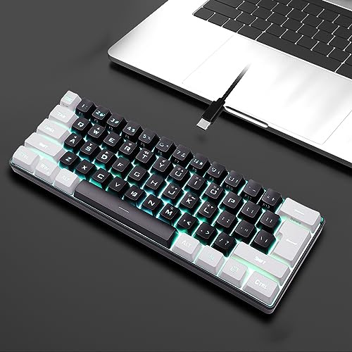 Tastiera da Gioco Cablata Al 60%, Mini Tastiera Compatta Retroilluminata RGB, Tastiera Ergonomica e Meccanica a 61 Tasti per Giocatori PC, Dattilografo, Ufficio, Affari (Nero)