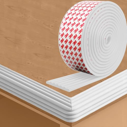 Kantenschutz Selbstklebend, Weiß, 5m x 8cm, Dicke 0,8cm | Tischkantenschutz Ecken, Schaumstoff, für Glastische Platten Kommoden