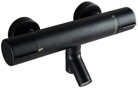 HomeLava Duscharmatur mit Thermostat Aufputz Duschthermostat Mischbatterie Thermostat mit 38 °C Sicherheitsstopp Thermostat-Brausearmatur für Dusche und Badewanne, Schwarz