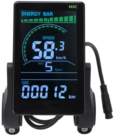 BuyWeek Fahrradcomputer, 24V 36V 48V 60V M6C Elektrofahrrad LCD Display Messgerät Fahrradtacho E-Bike LCD Anzeigefeld mit 6 Pin wasserdichte Kabel Scheinwerfer Anschluss