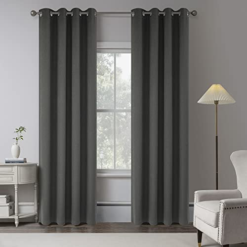KEQIAOSUOCAI Verdunkelungsvorhänge aus Leinen, anthrazit, 254 cm lang, 2 Paneele für Schlafzimmer, modernes Bauernhaus, vollständig verdunkelnd, wärmeisoliert, Fenstervorhang, B 127 x L 254 cm
