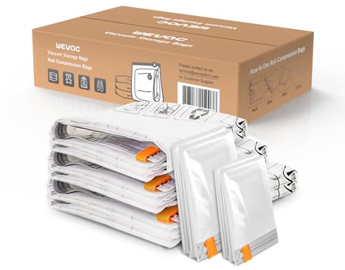 Wevac 10er Set Vakuumbeutel für Kleidung staubsauger(2 Jumbo, 2 Groß, 2 Mittel, 4 Rollen) Wiederverwendbar Vakuum Kleiderbeutel Ideal für Kleidung, Deckenkompression und Reisen