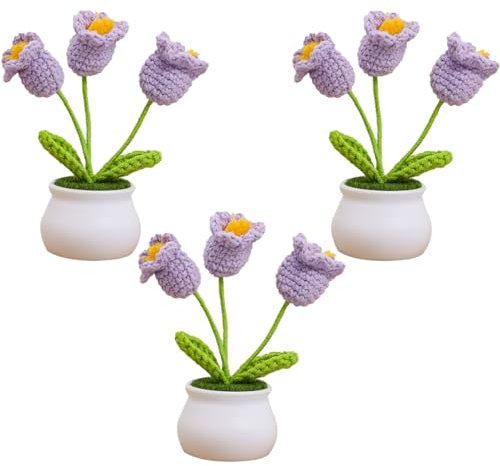 FZBNSRKO 3 mini piante di girasole in vaso all'uncinetto, fiori lavorati a mano, tulipani all'uncinetto, fiori di orchidee, fiori di girasole per decorazione della tavola di casa e ufficio (orchidee