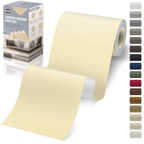 Parche Adhesivo de Tela, 10x200 cm Exterior Parches de Reparación de Lona, Impermeable Parches para Tela Autoadhesivo para Sofá, Cortina, Toldos, Asiento de Coche, Tumbona, Crema