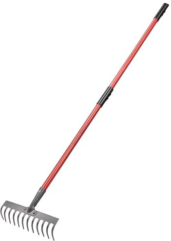 Hardys Garden Rake - 12-Tooth Garden Rake for Leaves and Soil, Carbon Steel Head, 30cm Width, 48-inch Shaft with Grips, Ideal Gardening Tools for General Gardening & Leaf Clearing