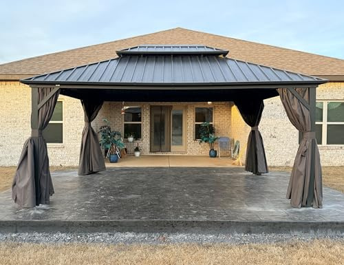 PURPLE LEAF Gartenpavillon 3.65 x 4.25 m Alu Rahmen Basisch, Grau | Voll-Aluminiumrahmen, Doppellagiges, belüftetes Dach, Sichtschutzvorhänge, Insektensicheres Netzgewebe, Dekorative Haken