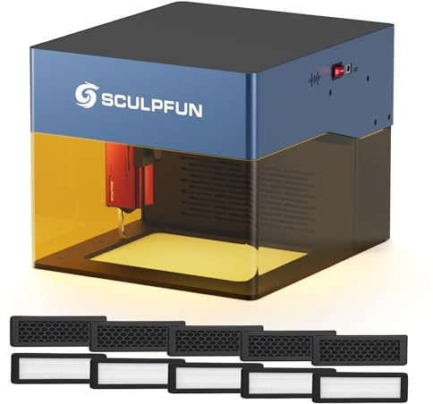 SCULPFUN iCube Machine à graver laser 3 W avec ouate filtrante d'origine, 5 pièces, mise au point laser 0,02 mm, mini graveur laser avec filtre à fumée, gravure laser portable