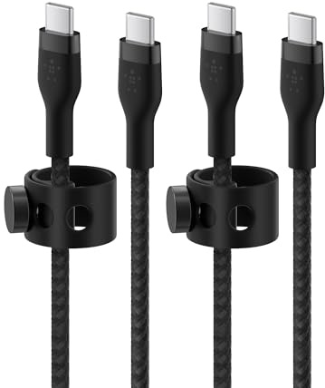 Belkin USB C to USB C Braided Cable 2 Pack, 6.6ft Fast iPhone Charger Cord | tangle-free braided cord, iPhone 17/16, Samsung Galaxy S25, Pixel 9, MacBook, iPad Pro, Nintendo Switch 2, travel essential