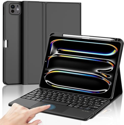 IVEOPPE Teclado para iPad Pro 11 2024 11 Pulgada con Touchpad, QWERTY Español Ñ, Bluetooth Magnéticamente Desmontable Trackpad Funda Teclado con Portalápices para iPad Pro 11 M4, Negro