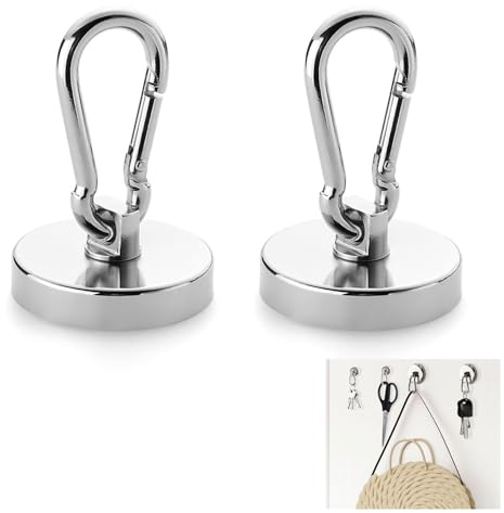 aghoer Gancio Magnetico Extra Forte, 2 Pezzo Calamite Piccole, 42mm Magnete Neodimio Ganci Magnetici, Magneti al Neodimio con Ganci, Ganci Magnetici Ruotabili a 360°, per la Cucina del Frigorifero