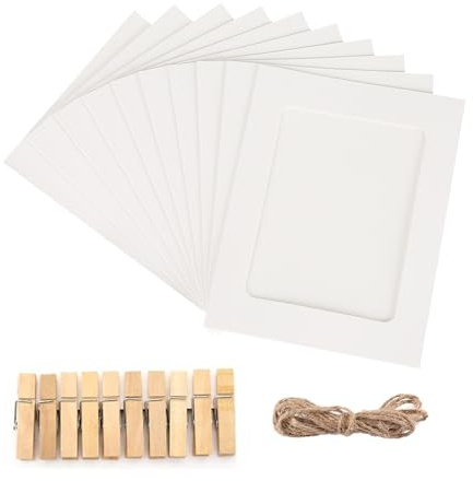 JCUGSBS Cadre Photo en Papier, 11.5 x 15.5CM DIY Cadre Photo Carton, 20 Pièces Blanc Cadre en Carton pour Photo avec 20 Clips et Cordes, pour Décoration Murale