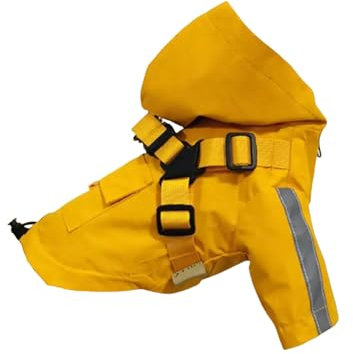 CMZYBBD Hunderegenmantel Einstellbarer Kordelzug Wasserdichtes Hundeschichtmantel Mit Kapuze Mit Kapuze, Haustierponcho Mit Reflektierender Streifen Für Kleine Mittelgroße Hunde-gelb-s