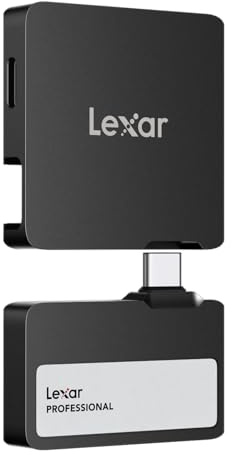 Lexar Professional Go Portable SSD with HUB 2TB, Ultra-Compact, Supports Apple ProRes, Up to 1050MB/s Read and 1000MB/s Write, USB 3.2 Gen 2, IP65 Dust and Water Resistant, for iPhone 15/16, Black