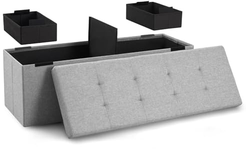 Blumtal Sitzbank mit Stauraum + 2 extra Boxen - Truhenbank mit Stauraum 110x38x38 cm - Sitzbox - Ottoman Bank - Sitzbox Hellgrau