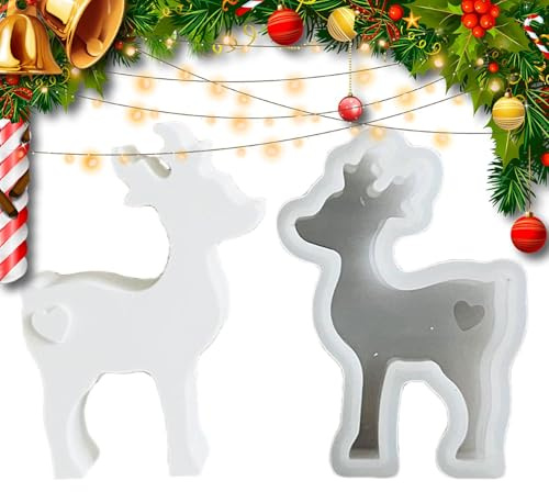 Dreuhuing Moule de statue de cerf de Noël, moule en silicone d'élan de Noël - Moule en plâtre d'élan de Noël pour le moulage - Moule décoratif en Silicone en forme de renne, pour bougies