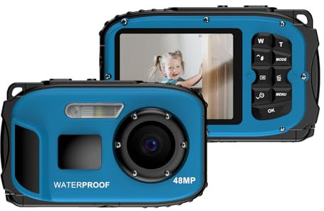 Andoer 1080P Waterproof Digital Camera 48MP Digital Video Camera 2.4 Inch IPS Screen IP68 5M Body Waterproof Depth Auto Focus 16X Digital Zoom Birthday Festival Gift for Kids Boys Girls Students Teens