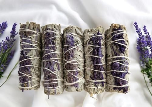 Räucherset Natürliche Zeremonie - Weißer Salbei mit Lavendel, 5 Smudge-Sticks je 25g-35g