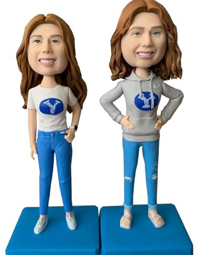 Helgee Wackelkopf Zwillingsschwestern Custom Wackelkopf, personalisierte Aktionsfigur basierend auf Ihrem Foto, benutzerdefinierte personalisierte einzigartige handgefertigte Wackelkopf-Figur