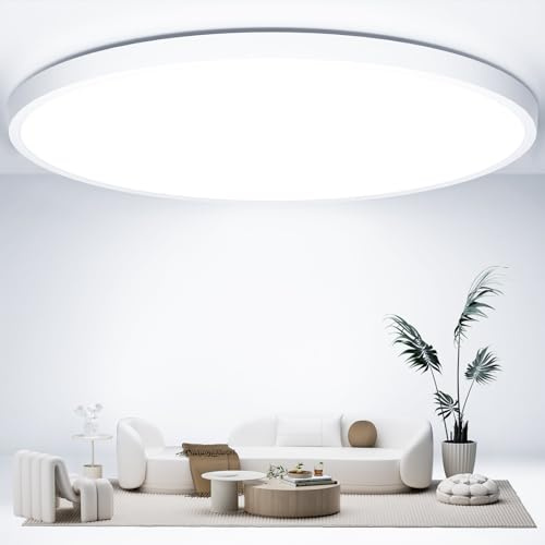 50CM Deckenlampe Led Deckenleuchte Flach - 48W 6500K 4800LM Kaltweiß Rund Küchenlampe Badlampe Led Deckenlampe Wohnzimmer Lampe Decke für Küche Schlafzimmer Badezimmer Kinderzimmer Modern Utra Dünn
