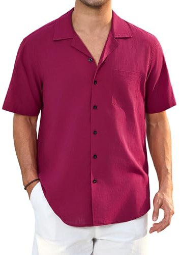 Enlision Camicia Lino Manica Corta Uomo Estive Casual Camicia Spiaggia Uomo Elegante Camicie Regular con Bottoni e Tasche
