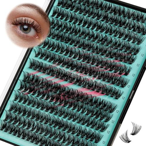 Grappes de cils Wispy 280PCS Extension de cils de grappes 50D cils individuels Extension de cils DIY Extensions de cils de grappes de Look naturel faux cils doux pour les débutants (12mm)