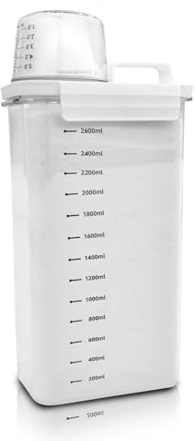 Cbilzxer Luftdichter Waschmittelspender Mit Messbecher, Waschpulver Aufbewahrungsbox, PET Kunststoff Klar, BPA-frei, mehrzweck-waschpulver-spender für Waschmittel, Getreide (2900ml)