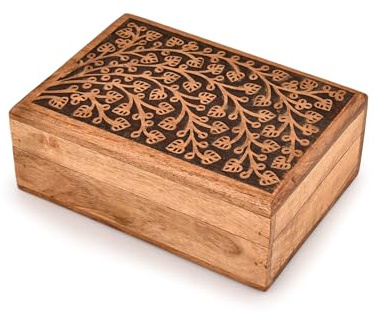 Indus Lifespace Schmuckkästchen, Akazienholz, Blumenmuster, dekorative Schatztruhe, tolles Geschenk für Ihre Lieben, 17,8 x 12,7 x 6,3 cm