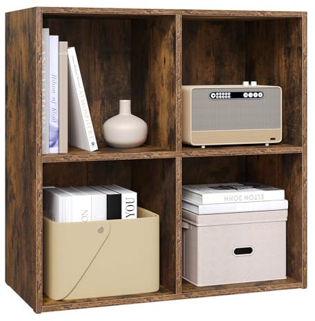 WOLTU Bücherregal mit 4 Fächern, Würfelregal, 59,6x59,8x29 cm | Bücherschrank, Standregal Aufbewahrungsregal Büroregal für Schlafzimmer Wohnzimmer Arbeitszimmer Büro, Rustikales Braun
