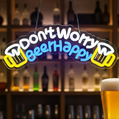 Lxmoneon Don't Worry Beer Happy Neon Schild,Neon Bier Schild,dimmbares Beer LED Schild für Wanddekoration,USB Beer Led Neonlicht für Zuhause Bar Dekoration Club Kneipe Restaurant Männerhöhle Party