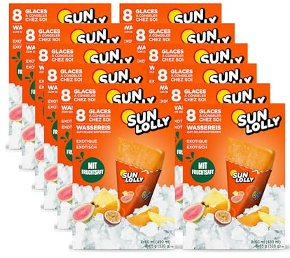 Sun Lolly Wassereis Exotisch 12er Vorratspack | Mit Fruchtsaft | Zum Selbsteinfrieren | Ohne künstliche Aromen | Frei von Süßungsmittel | Laktosefrei | Glutenfrei | 12 x 480ml