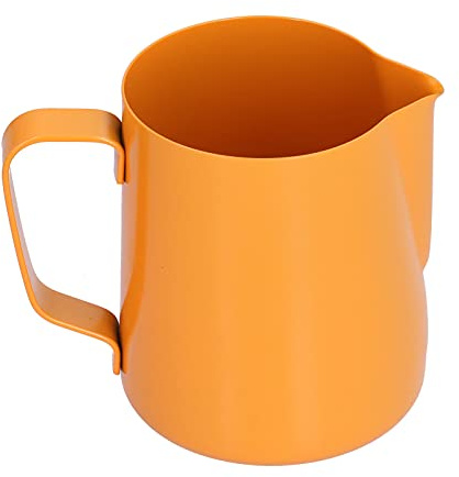 400ml PTFE Pointed Mouth Milk Frothing Jug Stainless Steel Coffee Jug for Home Kitchen Durable Multi Functional Milk Pitcher for Latte Art Cream Frothing (Orange)