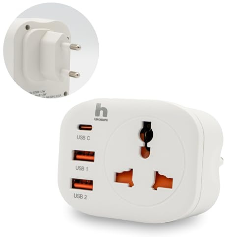 Adattatore Presa Inglese UK da Viaggio – 2 USB-A + 1 USB-C – Ricarica Rapida – Spina Tipo G – Compatibile con Italia, Europa, USA – Design Compatto – Colore Bianco – 12 Watt