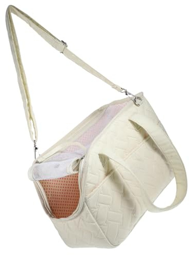 Tragbare Haustiertasche für Welpen und Kätzchen aus Canvas | Beige, Geeignet für U-bahn und Ausflug, Weich Gepolstert für Angenehmen Transport