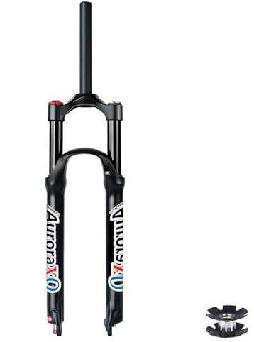 AuroraXQ 26/27.5/29 Pouces Fourche Suspension Avant Pneumatique pour Vélo VTT 140mm Voyage, Tube Droit 1 1/8 AIR-32, Verrouillage Manuel/à Distance pour Frein à Disque VTT AM XC(Black Manual Lock,26)