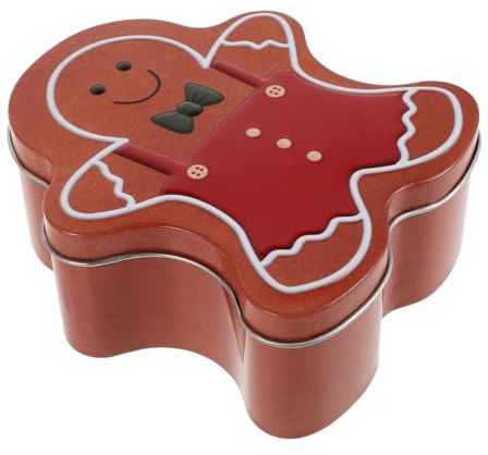 Homoyoyo Large Gingerbread Man Christmas Biscuit Box with Lid Holiday Cookie Container for Party Treats and Candy Storage Versatile Tin Jar for Festive Baking and Small Item Organization