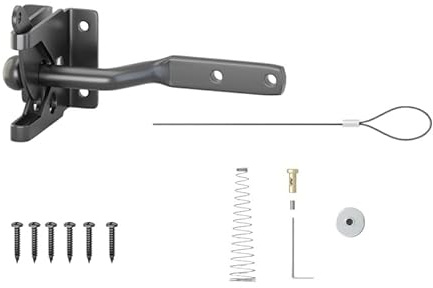 Self Locking Gate Gravity Latch,Carbon Steel Spring Loaded with Adjustable Gate Latch Cable Pull,Garden Gate Latches and Catches for Metal Wooden Fences Gates Sheds Hardware Lock Throwing Latch Bolt