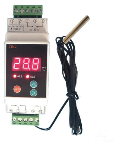 Din Rail termostat temperaturkontroll med 2-vägs utgång AC 90-260 V för hemvärmesystem med digital display och larmfunktion