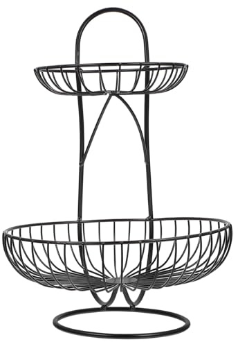 TOYZFRIENDY Frutero de Hierro de Dos Pisos para Cocina Bandeja Ligera y Versátil para Servir Frutas Diseño Moderno y Elegante Negro